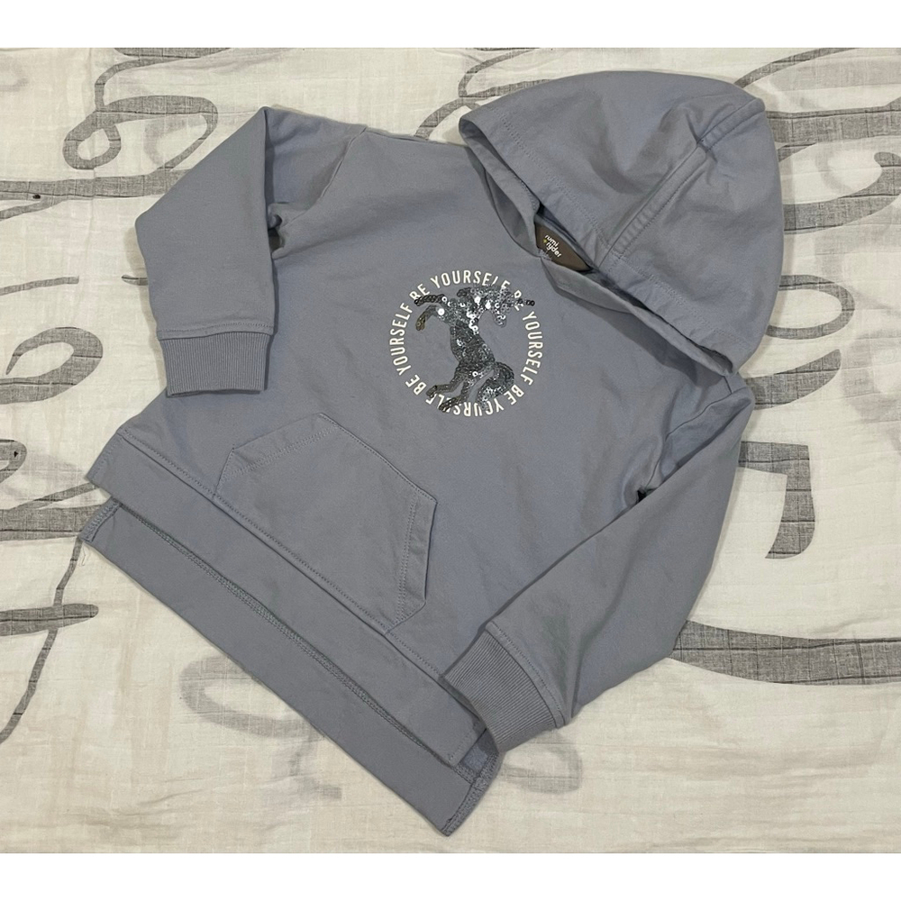 Girls Rumi + Ryder Gray Unicorn Sequin Hoodie 3T